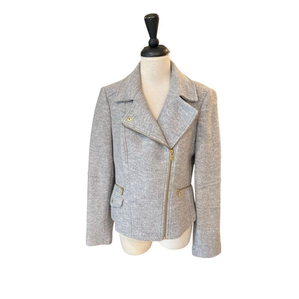 Banana Republic Women's Asymmetric Zip Boiled Wool Blend Moto Jacket Gray Medium